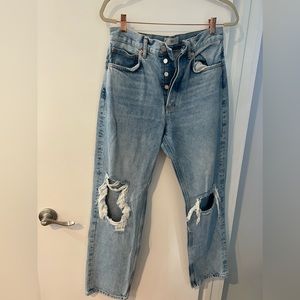 Mango button up ripped jeans